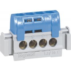 IP 2X terminal block - neutral (blue) - 4 x 1.5 to 16² - L. 47 mm