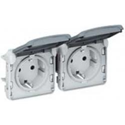 Socket outlet prewired Plexo IP 55-German std-2x2P+E horizontal-modular-grey