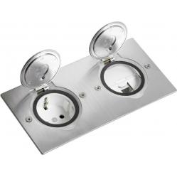 FLOOR RECTANGULAR DOUBLE GANG RECEPTACLE BRUSHED STAINLESS STEEL