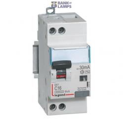 Differential circuit breaker DX³4500 high inlet and low outlet screw U+N 230V~ - 16A typeAC 30mA - curve C - 2 modules