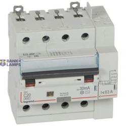 Monoblock differential circuit breaker DX³6000 10kA high inlet screw automatic high outlet 4P 400V~ - 20A - typeAC 30mA