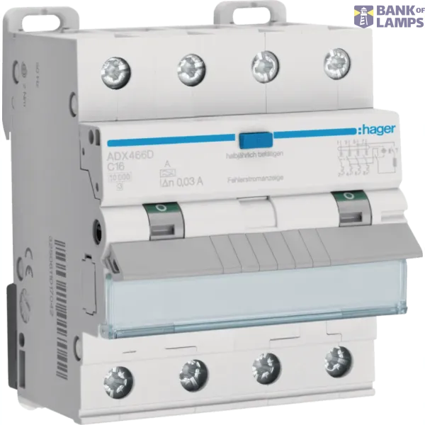Differential circuit breaker 4P 10kA C-16A 30mA type A