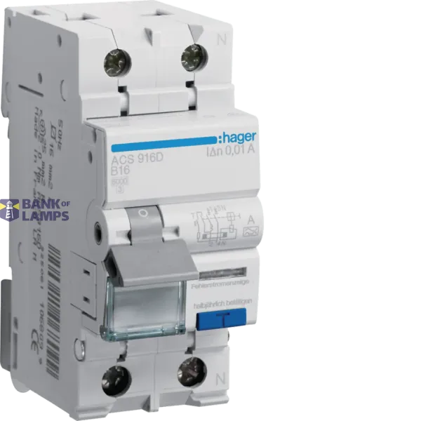 Differential circuit breaker 1P+N 16A, 10mA, B 6kA, type A, QC