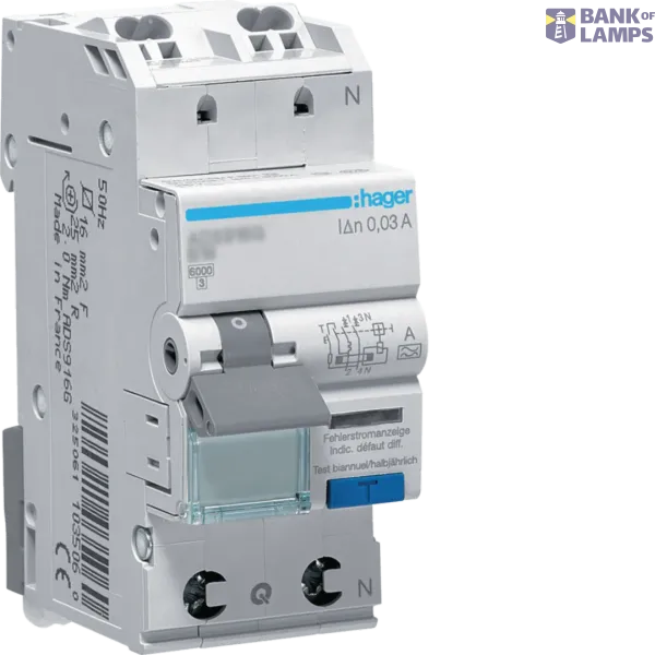 Differential circuit breaker 1P+N 13A, 30mA, C 6kA, type A, QC