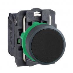 Harmony XB5, Push button, plastic, flush, black, Ø22, spring return, unmarked, 1 NO