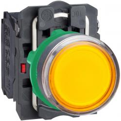 Harmony XB5, Illuminated push button, plastic, flush, orange, Ø22, spring return, 24 V AC/DC, 1 NO + 1 NC