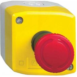 Harmony XALD, XALK, Control station, plastic, yellow lid, 1 red mushroom push button Ø40, turn to release, 1 NC