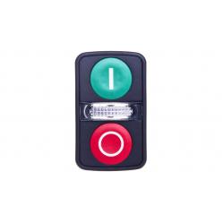 Harmony XB5, Illuminated double-headed push button head,plastic, Ø22, 1 green flush marked I + 1 pilot light + 1 red flush marked O