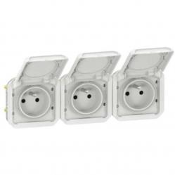 Plexo Mechanism French standard horizontal prewired socket outlet - 3 gang - White