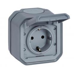 PLEXO GERMAN STANDARD SOCKET OUTLET WITH AUTO TERMINALS VDE - GREY - SURFACE