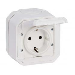 Socket outlet Plexo German standard 2P+T white surface IP55 automatic terminals