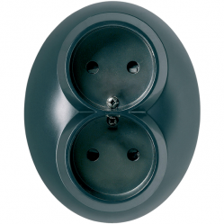 Renova - double socket outlet - 2P - 16 A - 250 V AC - black