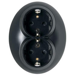 Renova - double socket outlet - 2P + E - 16 A - 250 V AC - black