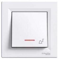 Asfora - 1pole pushbutton -10A screwless. locator light. bell symbol. white