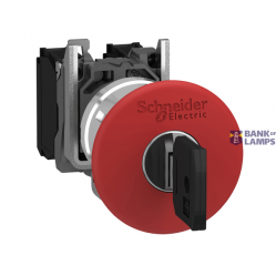 Harmony XB4, Emergency stop switching off, metal, red mushroom Ø40, Ø22, trigger latching key release, 1 NC