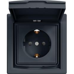 Asfora - single socket outlet with side earth and shutters, IP44, anthracite