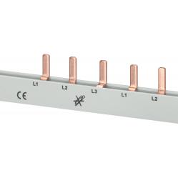 Pin busbar, 10 mm2 connection: 3-phase/N+8x phase touch-safe for 1F, 4-pole + 8 CB, 1-pole