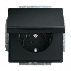 20 EUK-885 Socket insert Protective Contact (SCHUKO) with Hinged Lid black matt - 63x63