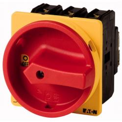 P1-32/EA/SVB Main switch, P1, 32 A, flush mounting, 3 pole, Emergency switching off function, With red rotary handle and yellow locking ring, Lockable in the 0 (Of