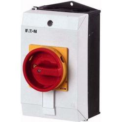 P1-32/I2/SVB/N Main switch, P1, 32 A, surface mounting, 3 pole + N, Emergency switching off function, With red rotary handle and yellow locking ring, Lockable in the