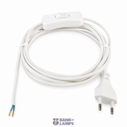 Flat Cord 3m 2×0.75mm² 2.5A 250V~ IP20 Switch EU Plug White