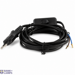 Flat cable 3m, 2* 0,75 mm² 2.5A 250V~ IP20 with on/off switch and EU plug, black