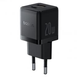 Wall Fast Charger Palm, 20W, USB + USB-C, QC3.0, PD3.0, with 1m USB-C Cable, Black
