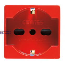ITALIAN/GERMAN STANDARD SOCKET-OUTLET 250V ac - FOR DEDICATED LINES - 2P+E 16A DUAL AMPERAGE - P40 - 2 MODULES - RED - SYSTEM