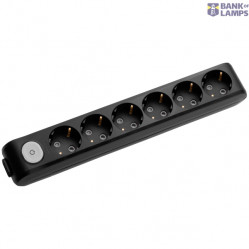 X-tendia Black Six Gang Socket Switch Earth CP