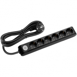 X-tendia Black Six Gang Socket Switch Earth Cable CP 3M