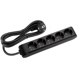 X-tendia Black Five Gang Earth Socket with Cable CP 1,5M