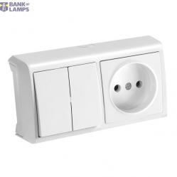 Vera White Two Gang Switch + Socket Horizontal