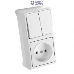 Vera White Two Gang Switch + Socket Vertical