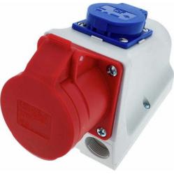 CEE-wall mounted socket + safety socket COMBO 16A 5p 6h IP44