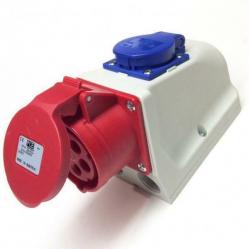 CEE-wall mounted socket + safety socket COMBO 32A 5p 6h IP44