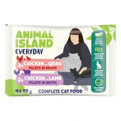 ANIMAL ISLAND Chicken with quail and Chicken with lamb Fillets in broth Box - wet cat food - 4x85g