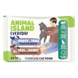 ANIMAL ISLAND Veal with rabbit and Turkey with tuna Fillets in broth - wet cat food - 4x85g