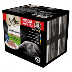 SHEBA Sauce Lover Duck, Chicken, Salmon, Tuna – wet cat food – 32 x 85g
