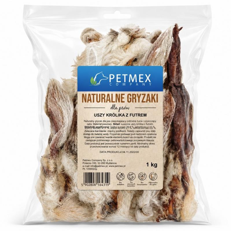 PETMEX rabbit ears with fur - dog treat - 1kg PETMEX rabbit ears with fur - dog treat - 1kg