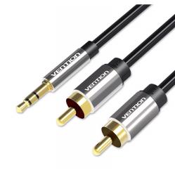 Vention 3.5mm Male to 2RCA Male Audio Cable 2M Black Metal Type