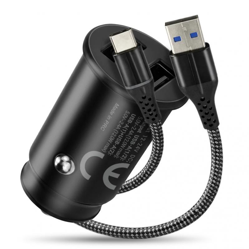 Car charger 2 X USB 12W black + cable USB-C 1m Car charger 2 X USB 12W black + cable USB-C 1m