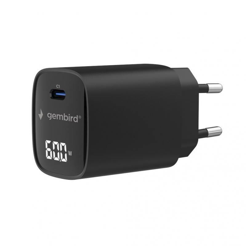Gembird TA-UC-1C-PD60LCD-01-BK 60W USB Type-C fast charger, LCD, black Gembird TA-UC-1C-PD60LCD-01-BK 60W USB Type-C fast charger, LCD, black