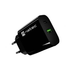 WALL CHARGER NATEC RIBERA 1X USB-A + 1X USB-C 20W BLACK