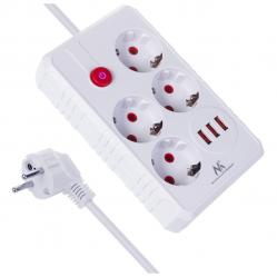 Maclean power strip, 4-socket extension cable + 3xUSB, 110-240V AC 50/60Hz, 2.1A max 2500W, 3m, white, MCE393 W