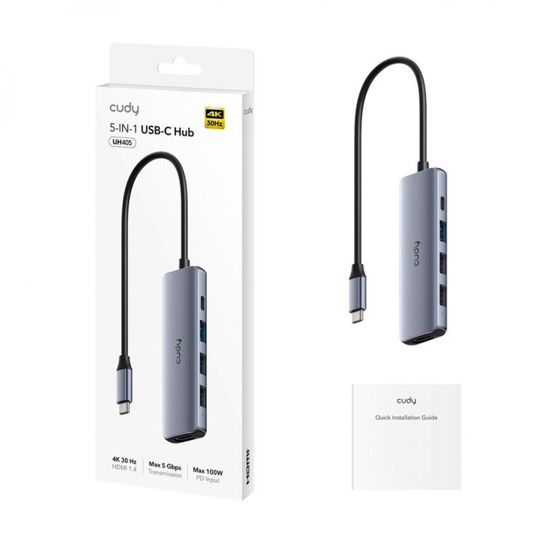 CUDY UH405 5-IN-1 USB-C Hub with HDMI 4K CUDY UH405 5-IN-1 USB-C Hub with HDMI 4K