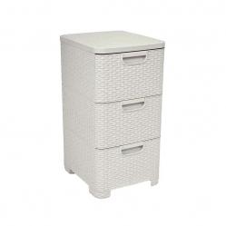 CURVER Rattan 206314 Storage Unit with 3 × 14 L Drawers, Cream
