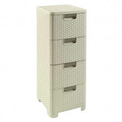 CURVER Rattan 209907 Storage Unit with 4 × 14 L Drawers, Cream