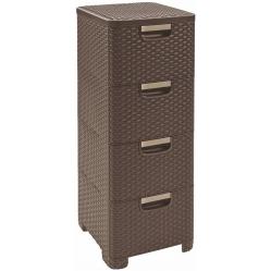 CURVER Rattan 209906 Storage Unit with 4 × 14 L Drawers, Dark Brown