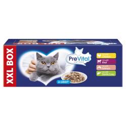 PREVITAL XXL BOX Flavor Mix with Chicken, Veal, Salmon, and Liver in Gravy - Wet Cat Food - 48 x 100g