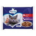 PREVITAL Beef and rabbit with turkey in jelly – wet cat food – 4 x 100g